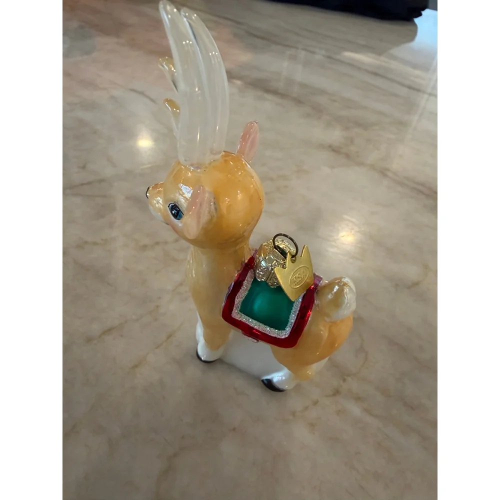 Gold and Green Reindeer glass Ornament One Size
